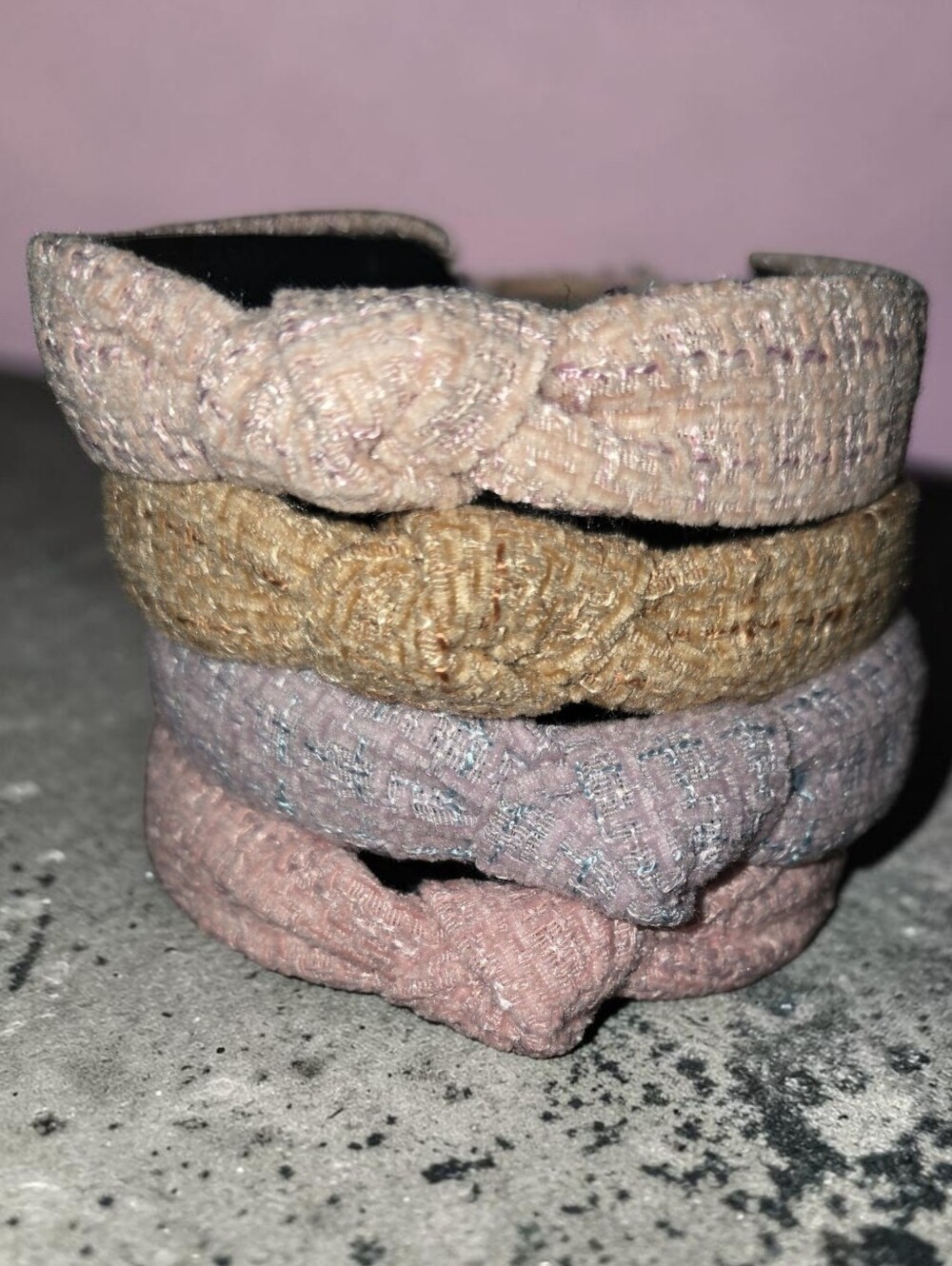 Textured Knotted Fabric Headbands - Pink, Beige, Mauve, Purple